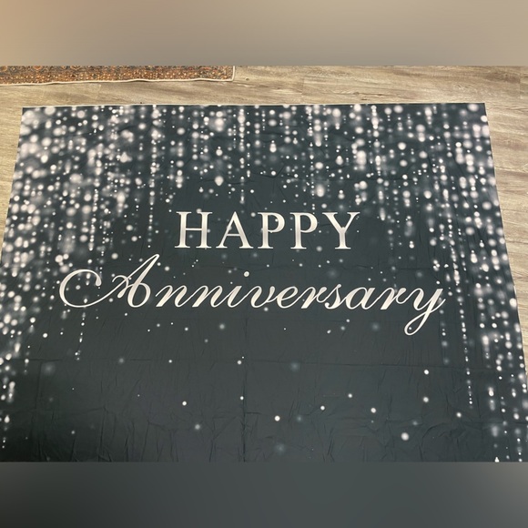 Black and White Happy Anniversary Backdrop - Picture 1 of 2